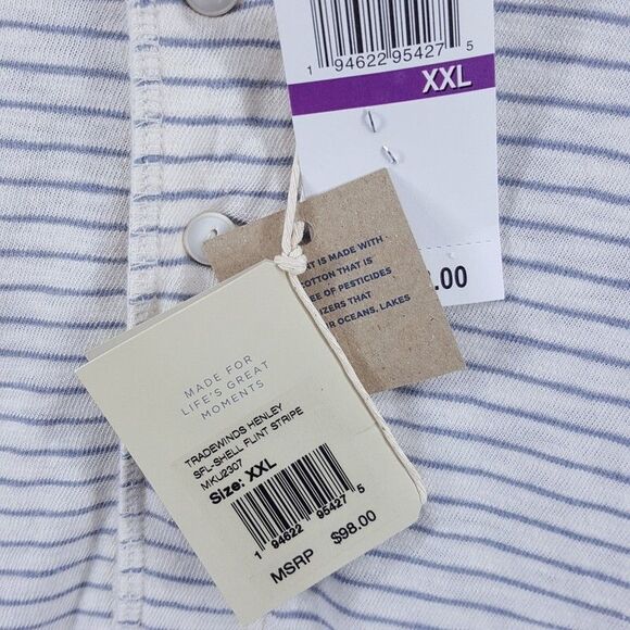 FAHERTY Shirt Mens XXL Cream Stripe Pullover Short Sleeve TRADEWINDS HENLEY $98 - Picture 4 of 9